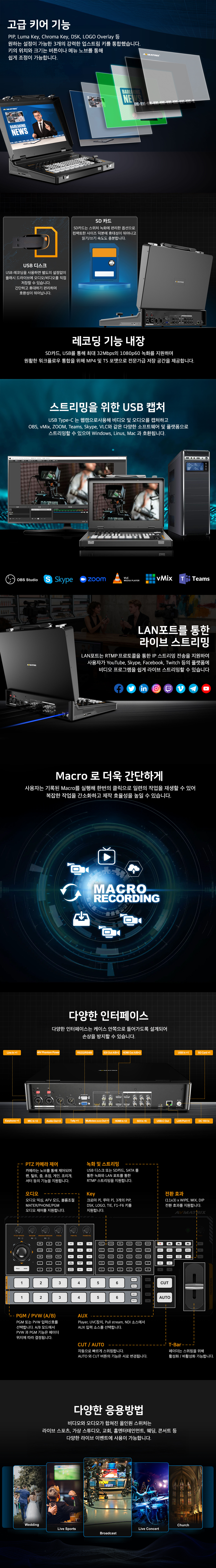에이브이매트릭스 Shark S6 Plus 6채널 SDI/HDMI 라이브스트리밍 포터블 비디오 스위처/HDMI 2입력/SDI 4~6입력/캡쳐기능